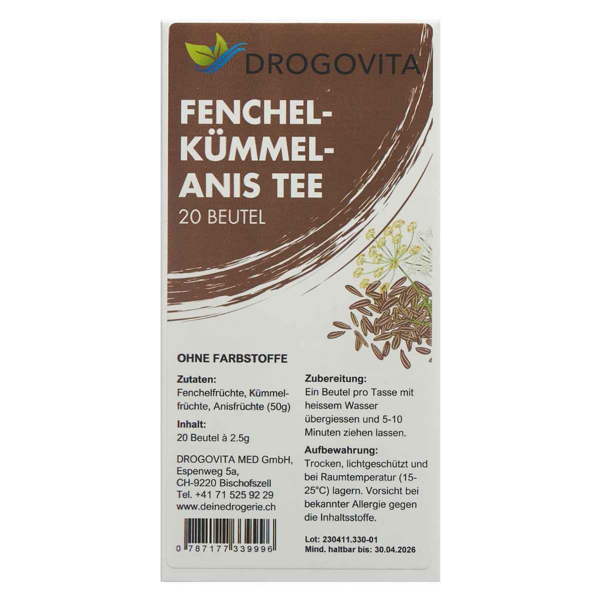 DROGOVITA Infusion de fenouil, cumin et anis, sachets de 20 unités DROGOVITA Infusion de fenouil, cumin et anis, sachets de 20 unités