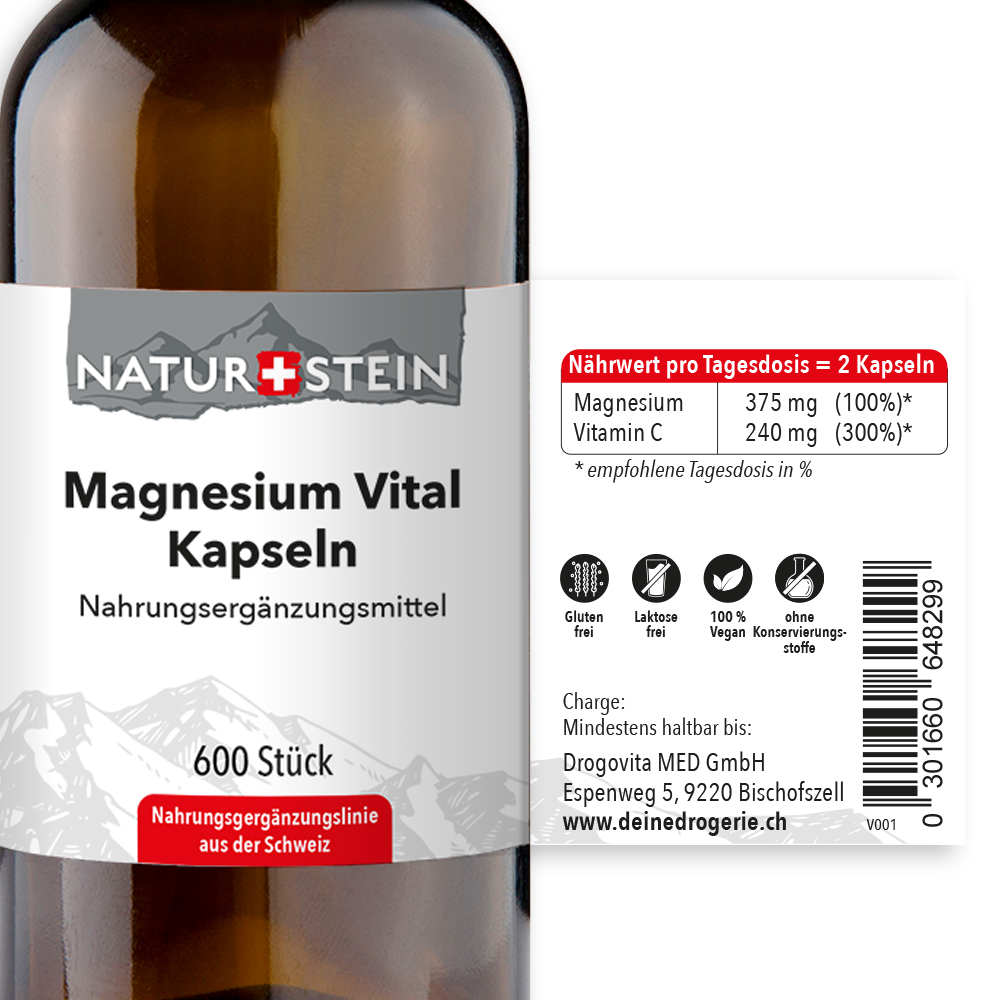 Naturstein Magnesium Vital Kapseln 600 Stück Naturstein Magnesium Vital Kapseln 600 Stück