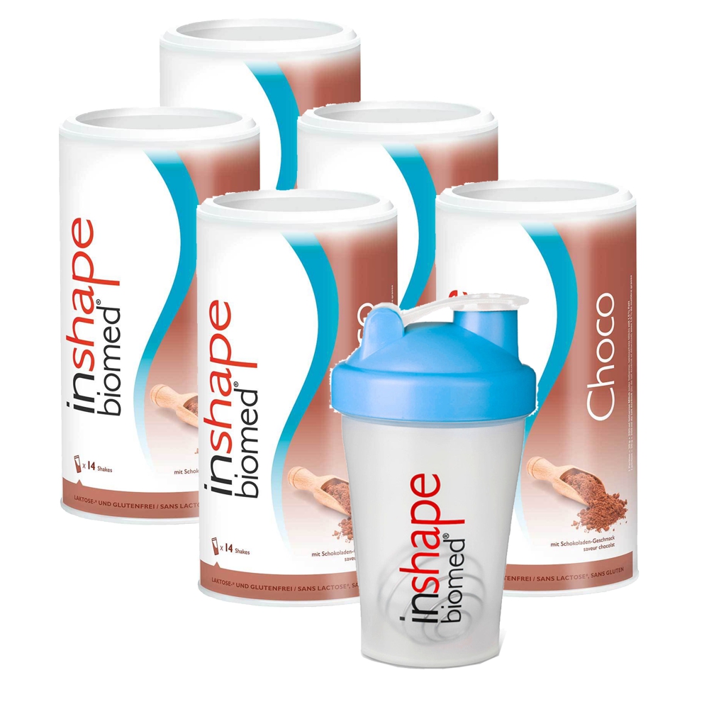 Image of INSHAPE Biomed Pulver Choco 5x 420 g mit Shaker