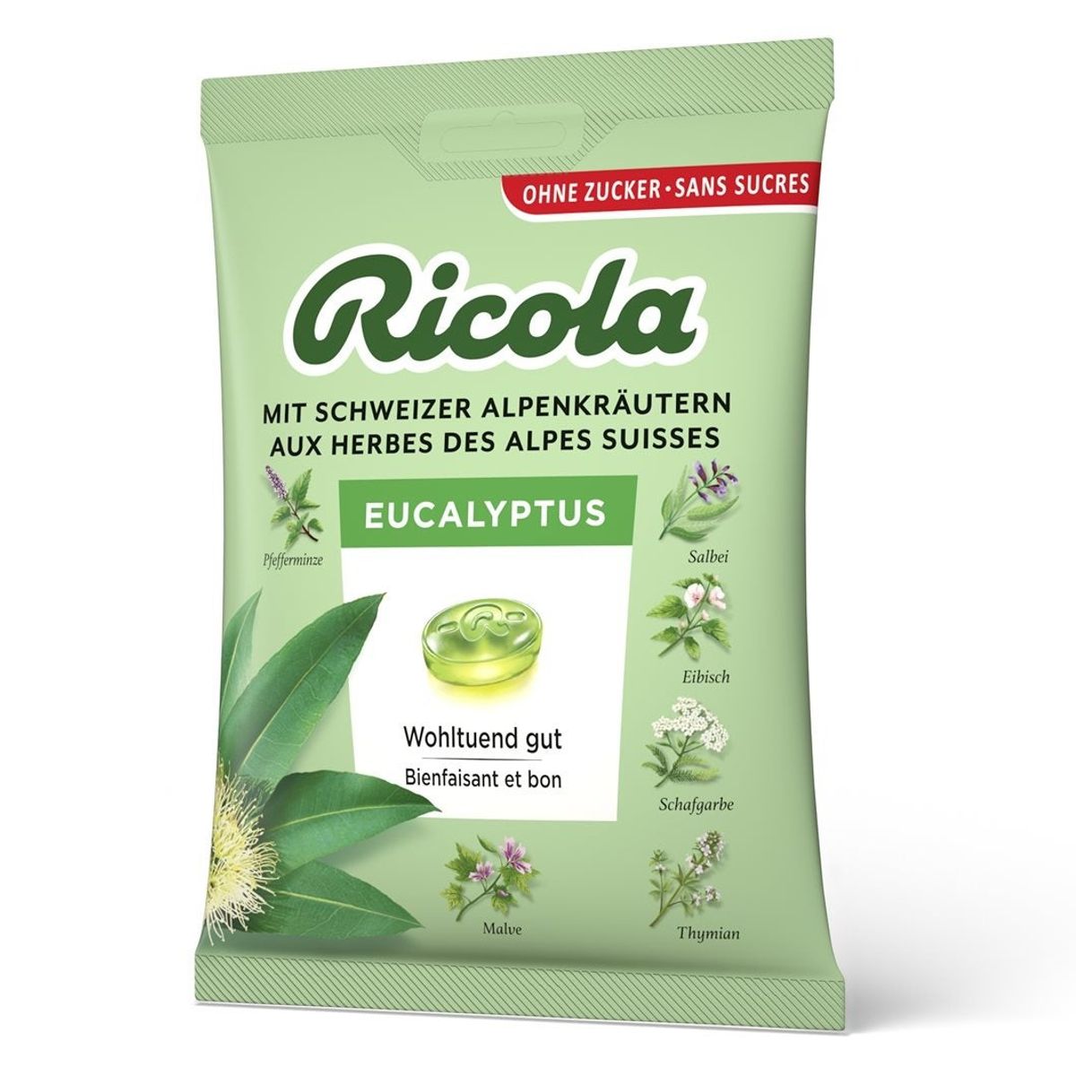Ricola Eucalyptus Bonbons ohne Zucker Beutel 125 g Ricola Eucalyptus Bonbons ohne Zucker Beutel 125 g
