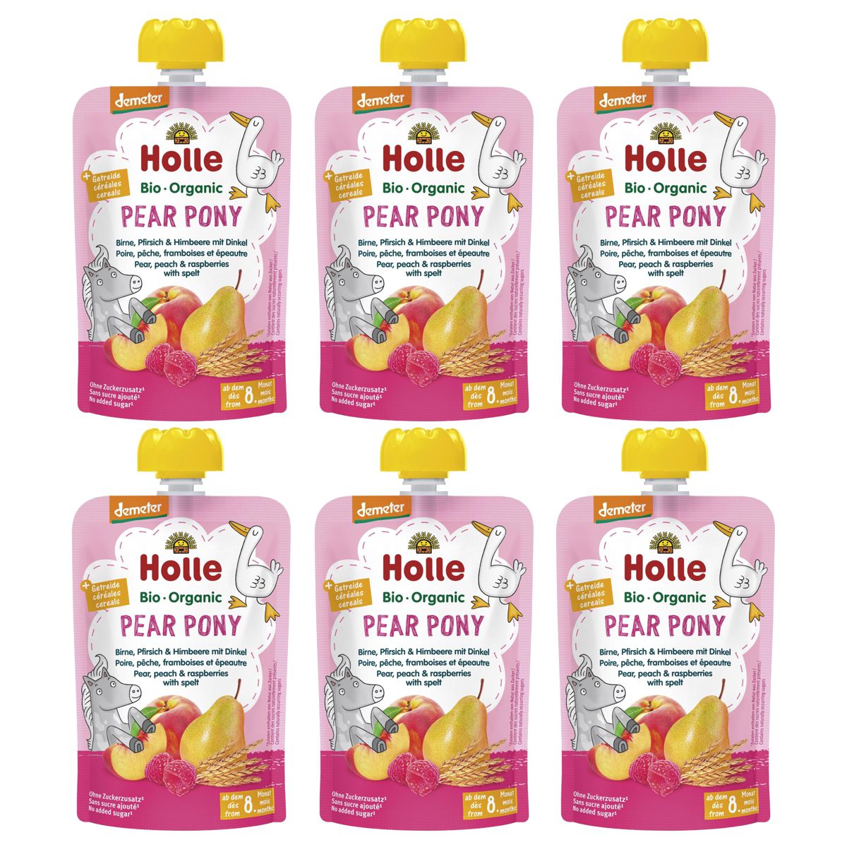 Holle Pear Pony Pouchy Birne Pfirsich Himbeer mit Dinkel 6x 100 g Holle Pear Pony Pouchy Birne Pfirsich Himbeer mit Dinkel 6x 100 g