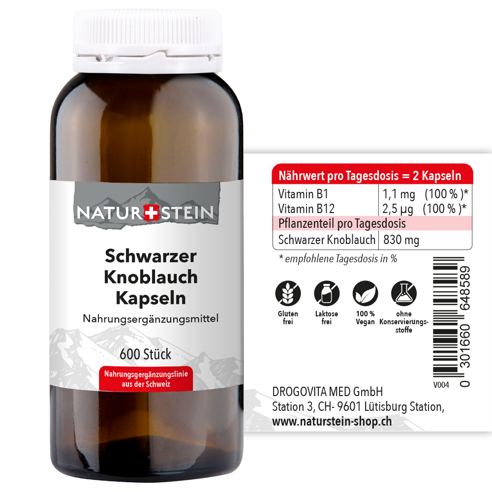 Naturstein Schwarzer Knoblauch Kapseln 600 Stück Naturstein Schwarzer Knoblauch Kapseln 600 Stück