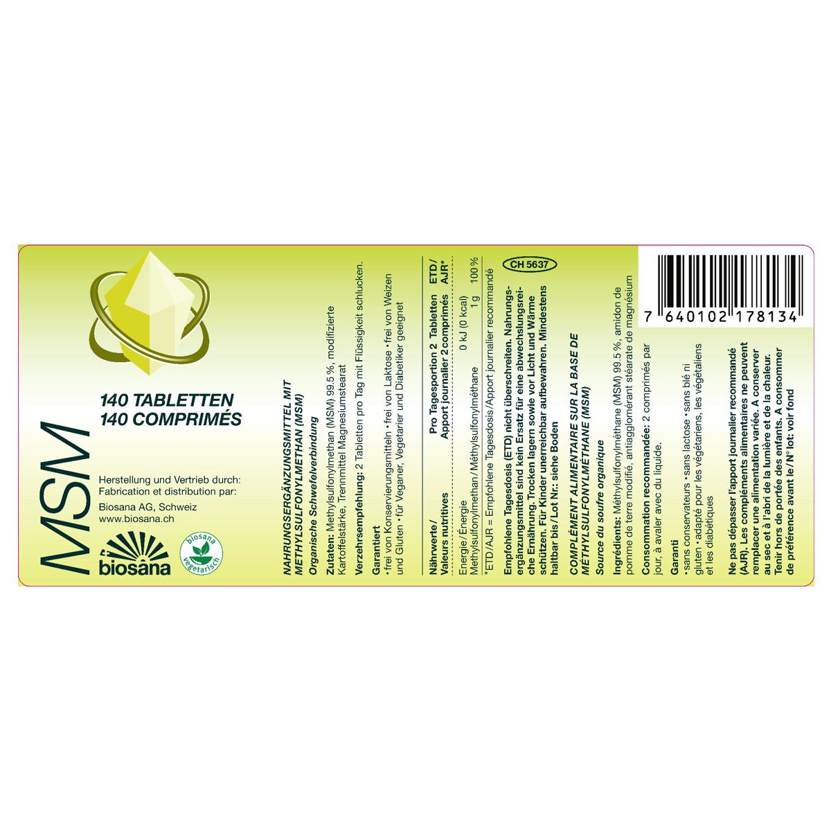Biosana MSM Tabletten 140 Stück Biosana MSM Tabletten 140 Stück