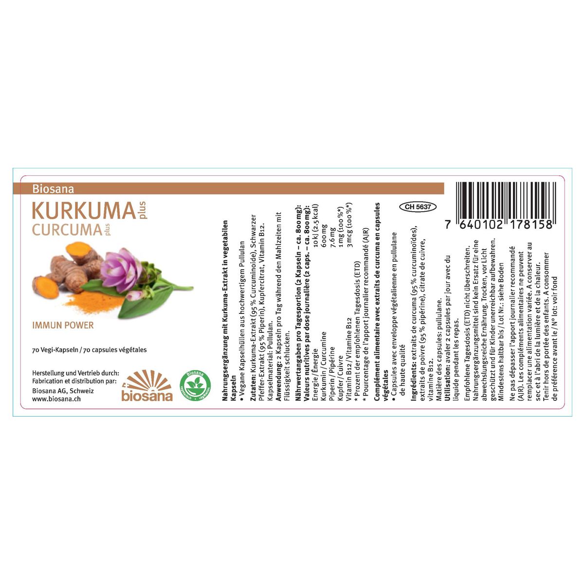 Biosana Kurkuma plus Kapseln Dose 70 Stück Biosana Kurkuma plus Kapseln Dose 70 Stück