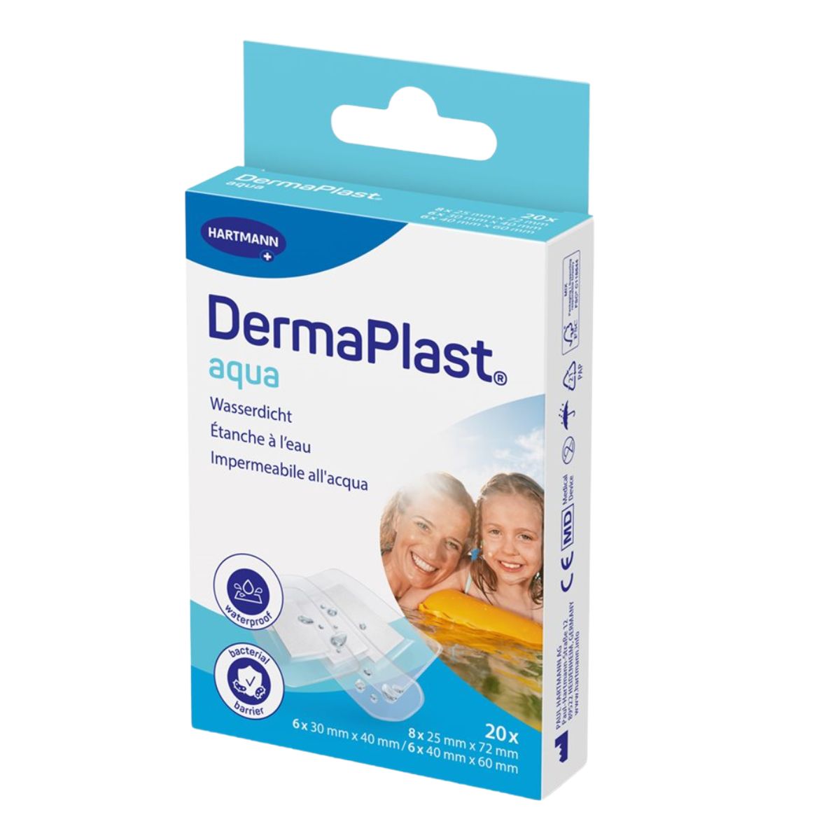 Dermaplast Aqua Pflaster 3 Grössen 20 Stück