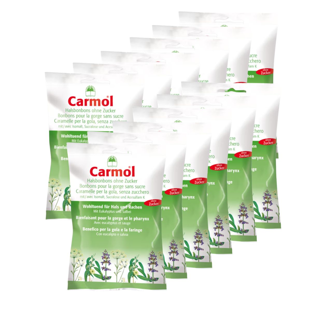 Bonbons pour la gorge Carmol sans sucre 12 sachets 75 g