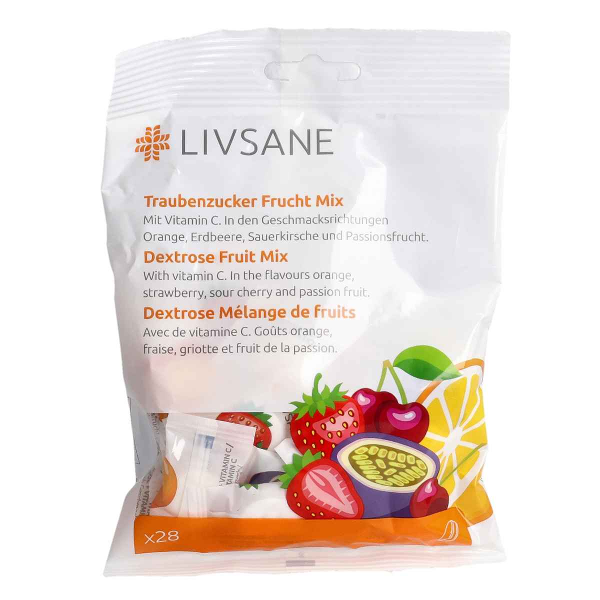 LIVSANE Traubenzucker Frucht Mix Beutel 28 Stück