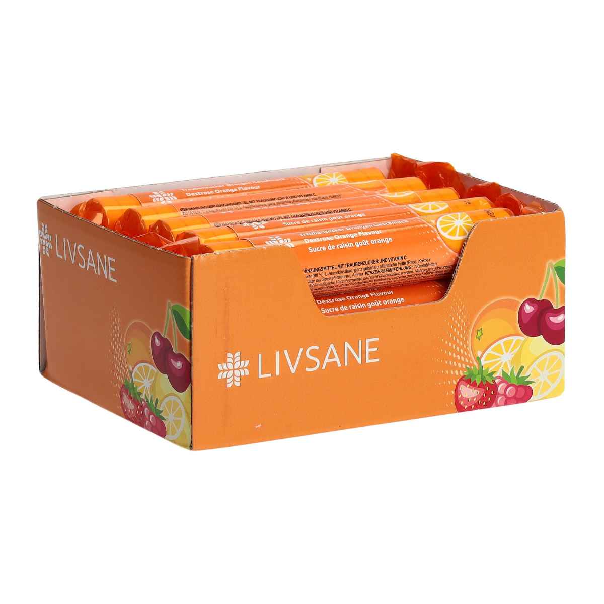 LIVSANE Display Traubenzucker Orange 15x17 Stück
