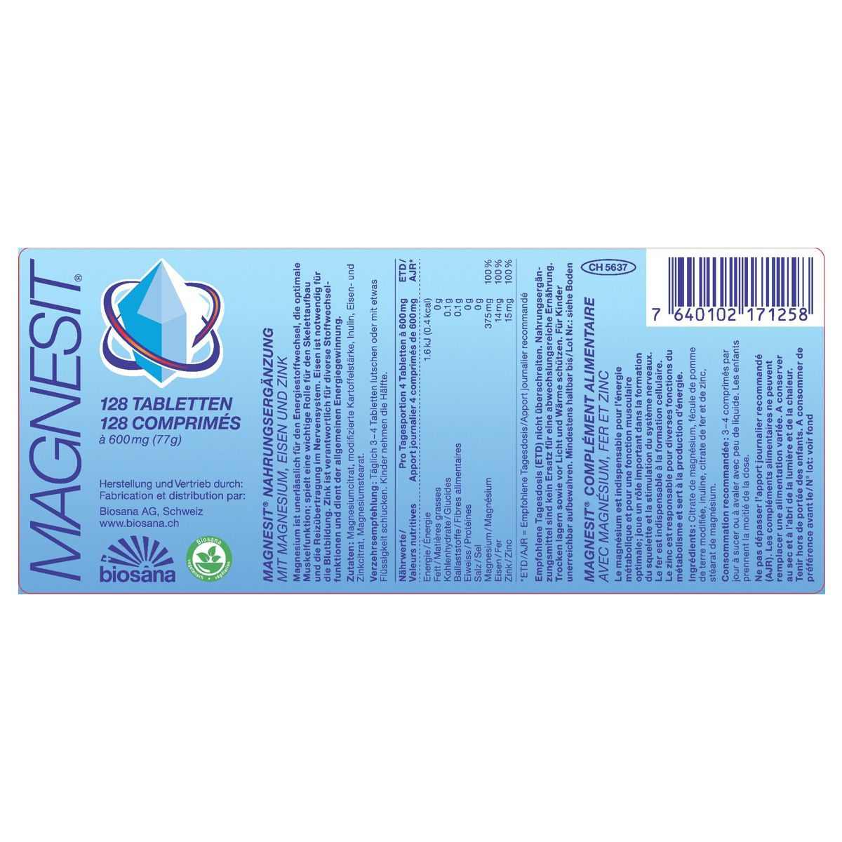 Biosana Magnesit Mineralsalz Tabletten konzentriert Dose 128 Stück Biosana Magnesit Mineralsalz Tabletten konzentriert Dose 128 Stück