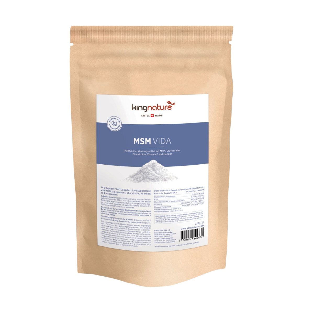 Kingnature MSM Vida gélules 240 pièces Kingnature MSM Vida gélules 240 pièces