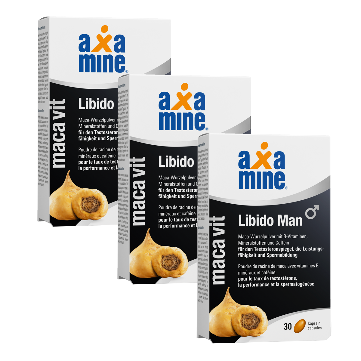 Axamine Libido Man Maca-Wurzelpulver mit B-Vitaminen, Mineralstoffen und Coffein