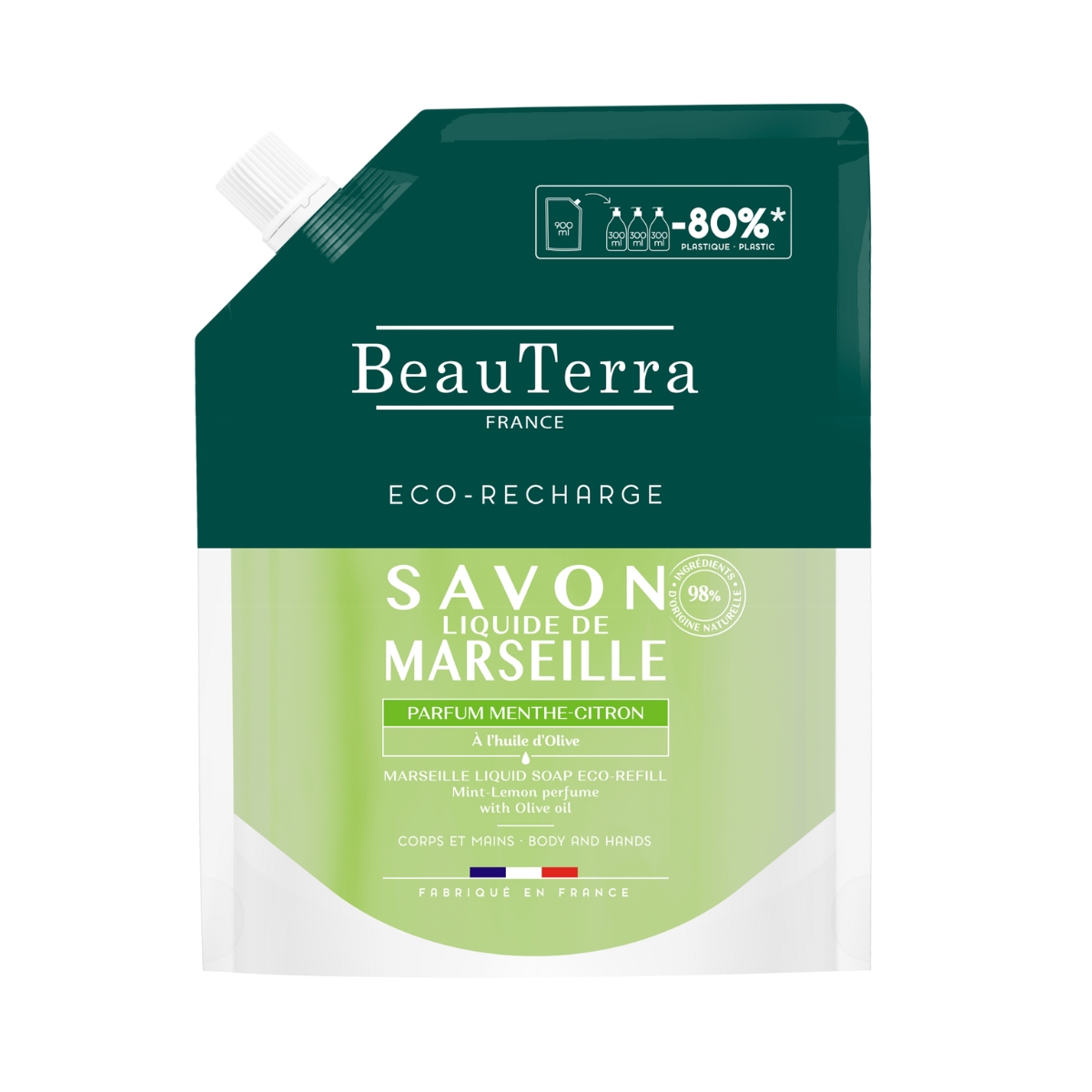 Image of BeauTerra Flüssigseife Marseille Minze Zitrone refill 900 ml