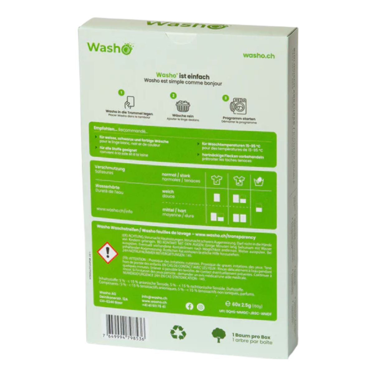 Washo Waschstreifen ohne Duft Box 60 Stück