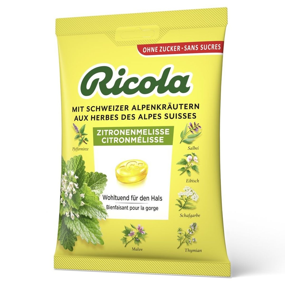 Ricola Zitronenmelisse Bonbons ohne Zucker Beutel 125 g Ricola Zitronenmelisse Bonbons ohne Zucker Beutel 125 g