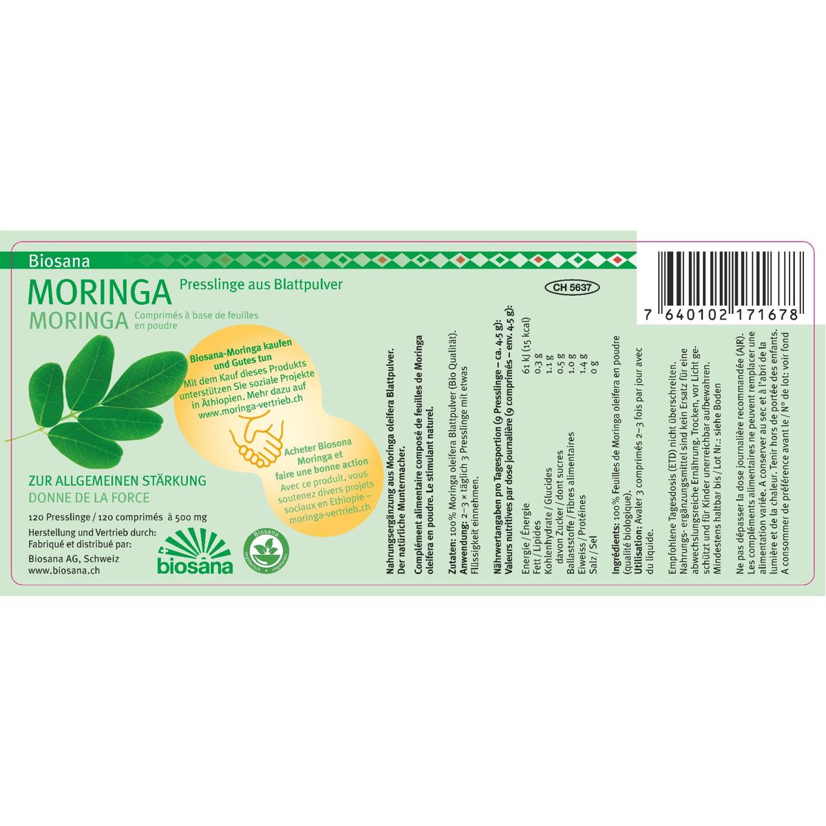 Biosana Moringa Blattpulver Tabletten 120 Stück Biosana Moringa Blattpulver Tabletten 120 Stück