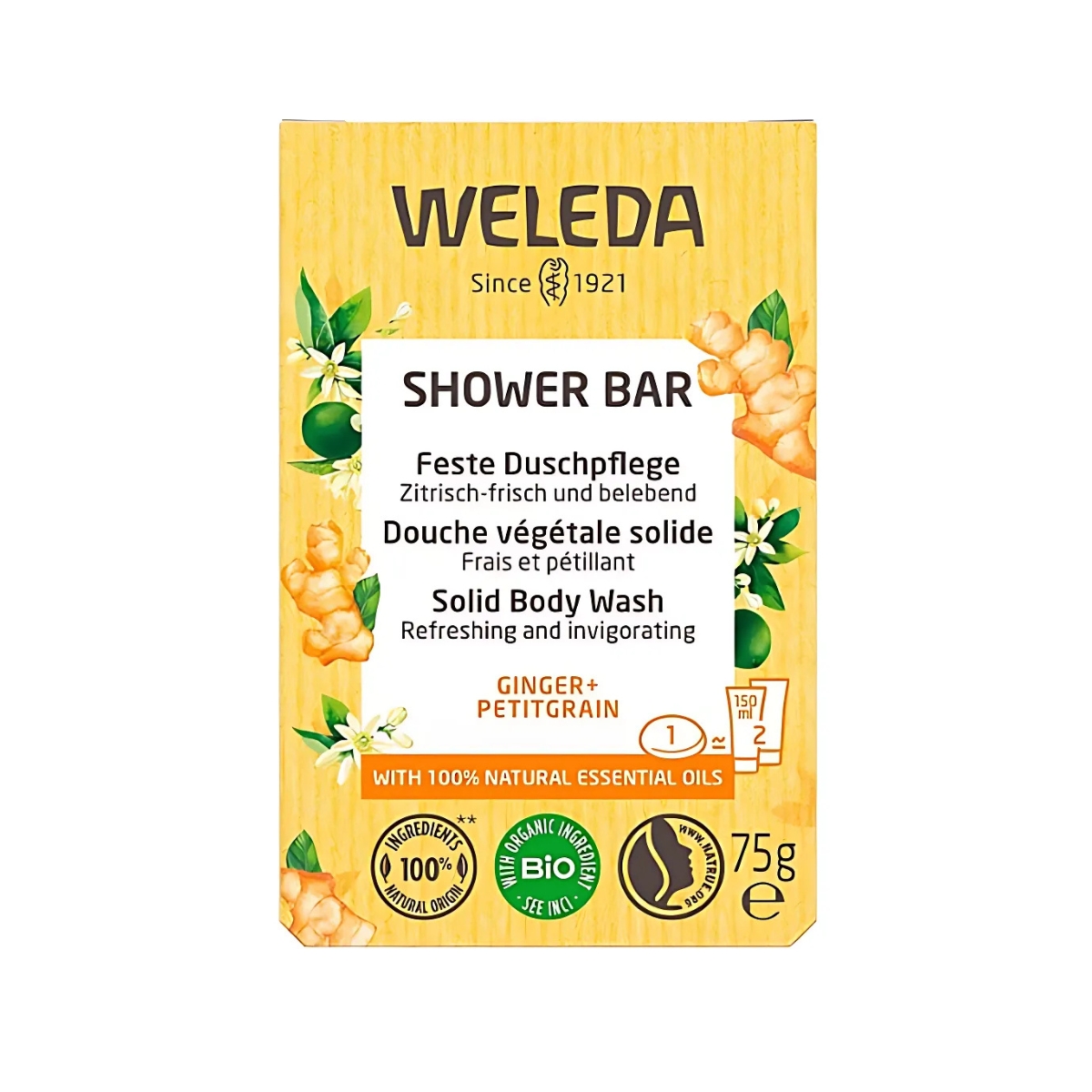 Weleda Feste Duschpflege Ginger + Petitgrain 75 g Weleda Feste Duschpflege Ginger + Petitgrain 75 g