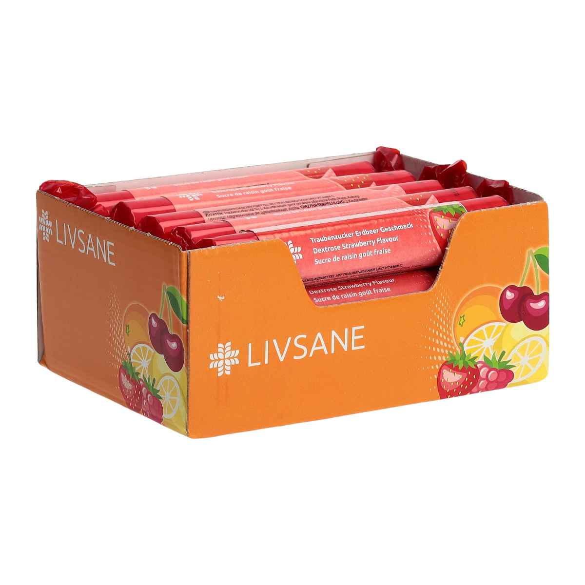 LIVSANE Display Traubenzucker Erdbeer 15x17 Stück