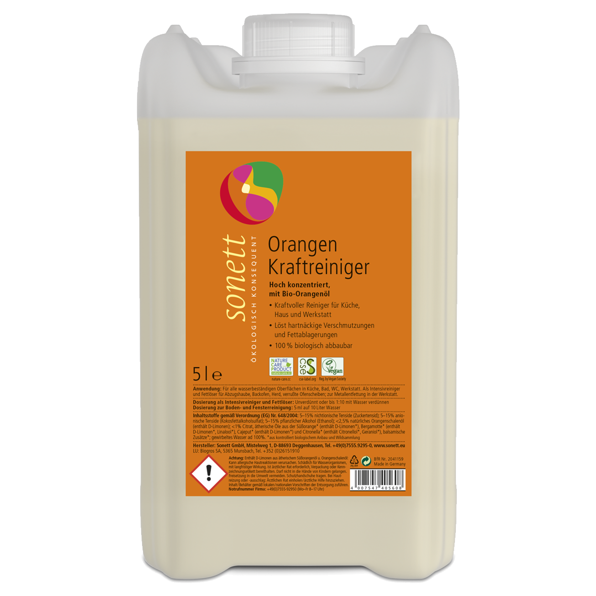 Sonett Orangen Kraft-Reiniger Kanister 5 Liter