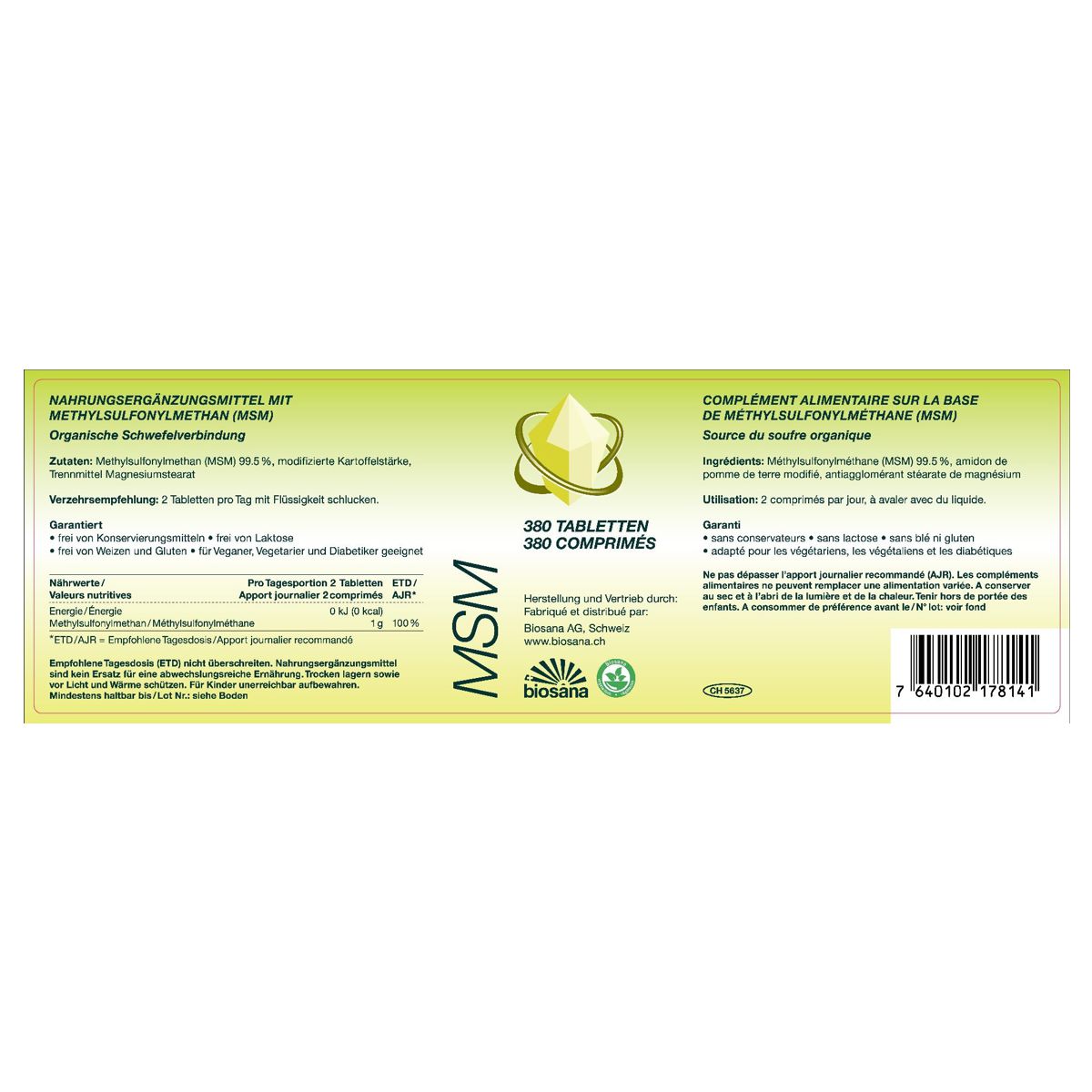 Biosana MSM Tabletten 380 Stück Biosana MSM Tabletten 380 Stück