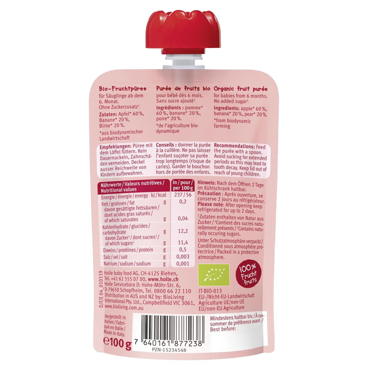 Holle Apple Ant Pouchy Apfel Banane Birne 6x 100 g Holle Apple Ant Pouchy Apfel Banane Birne 6x 100 g