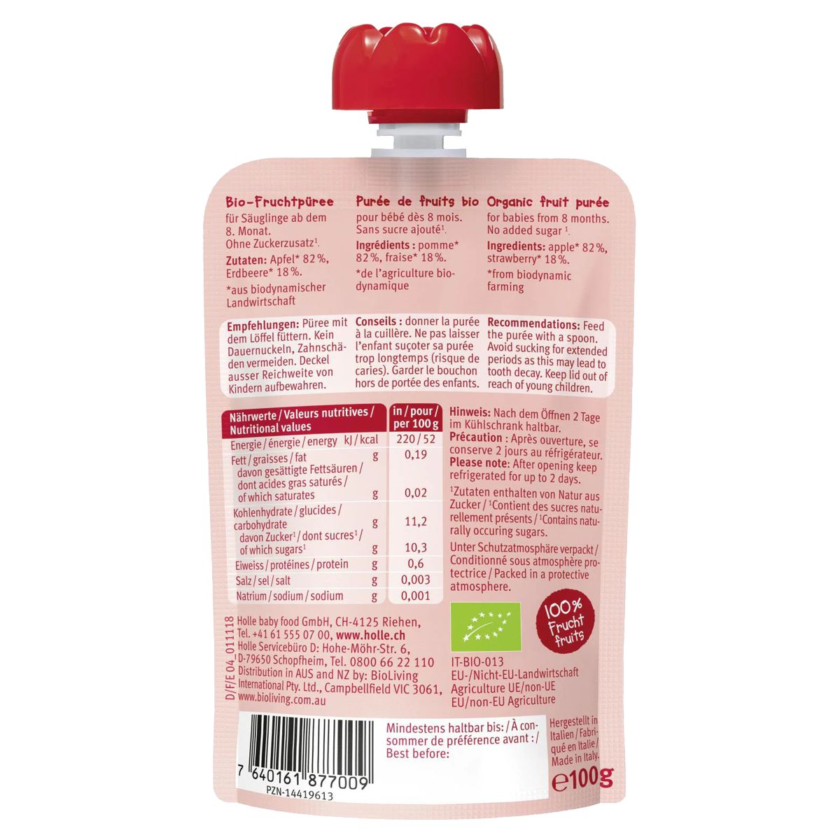 Holle Red Bee Pouchy Apfel Erdbeere 6x 100 g Holle Red Bee Pouchy Apfel Erdbeere 6x 100 g