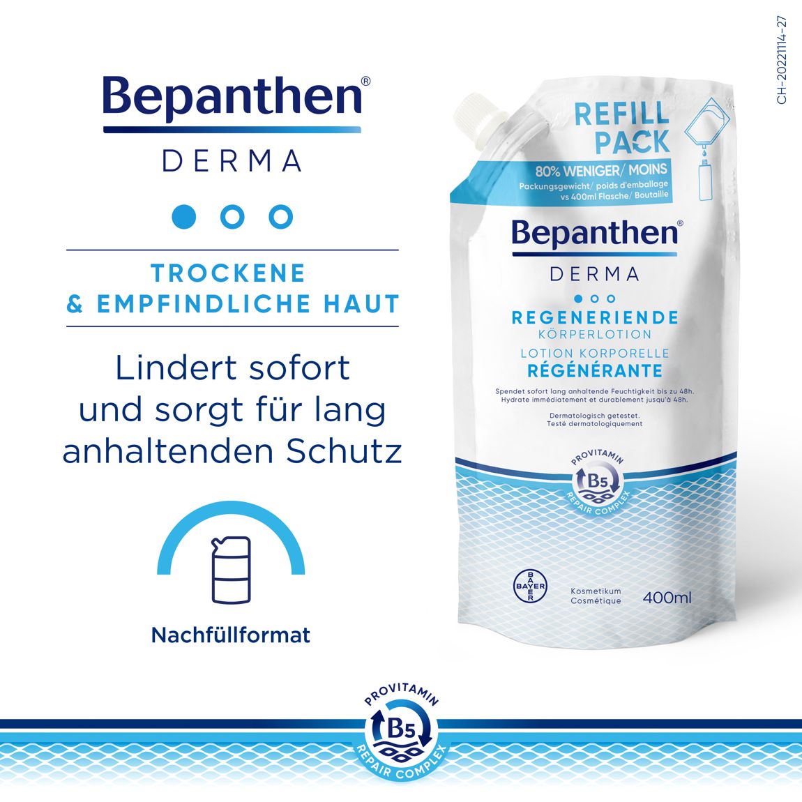 Bepanthen Derma regenerierende Körperlotion Nachfüllbeutel 400 ml Bepanthen Derma regenerierende Körperlotion Nachfüllbeutel 400 ml