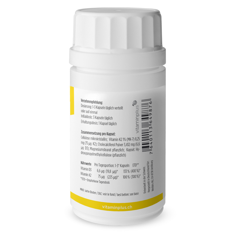 Vitaminplus Vitamin D3 + K2 vegan Kapseln 120 Stück Vitaminplus Vitamin D3 + K2 vegan Kapseln 120 Stück