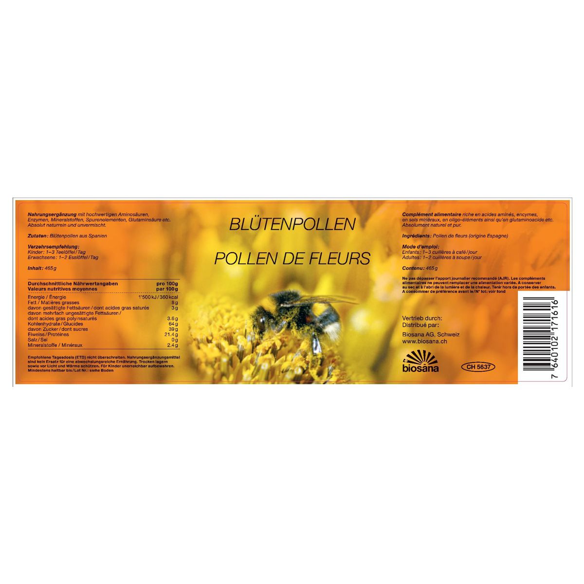 Biosana Blütenpollen Granulat 465 g Biosana Blütenpollen Granulat 465 g