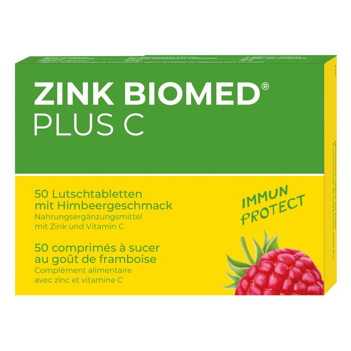 Zinc Biomed plus C Comprimés à sucer à l'arôme de framboise 50 pièces