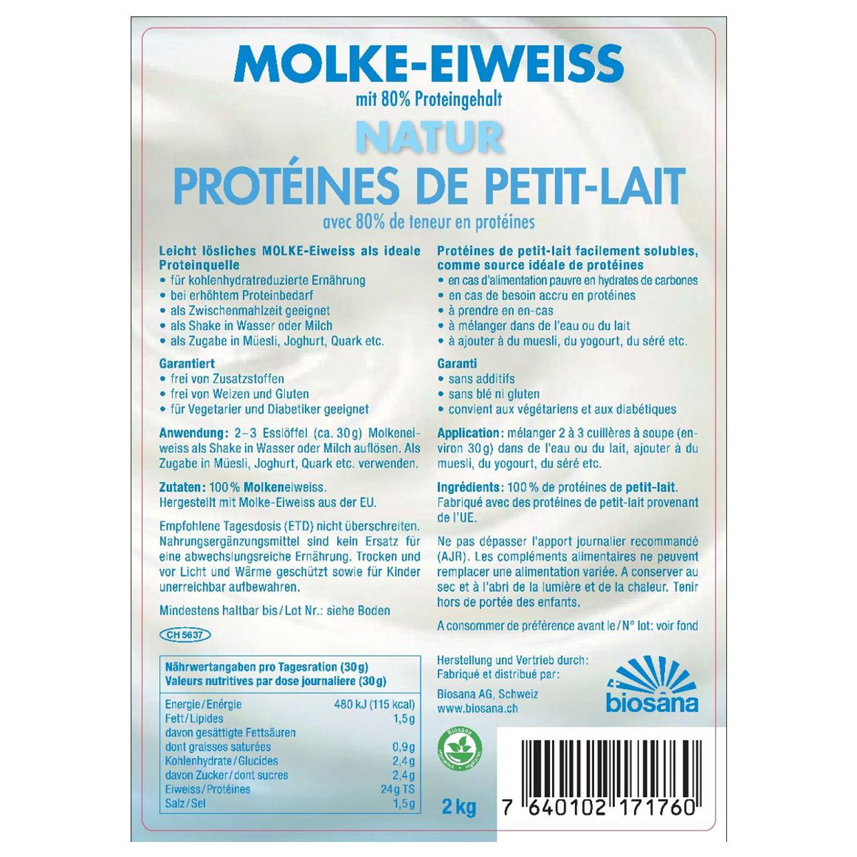 Biosana Molke Eiweiss Pulver Nature 2 kg Biosana Molke Eiweiss Pulver Nature 2 kg