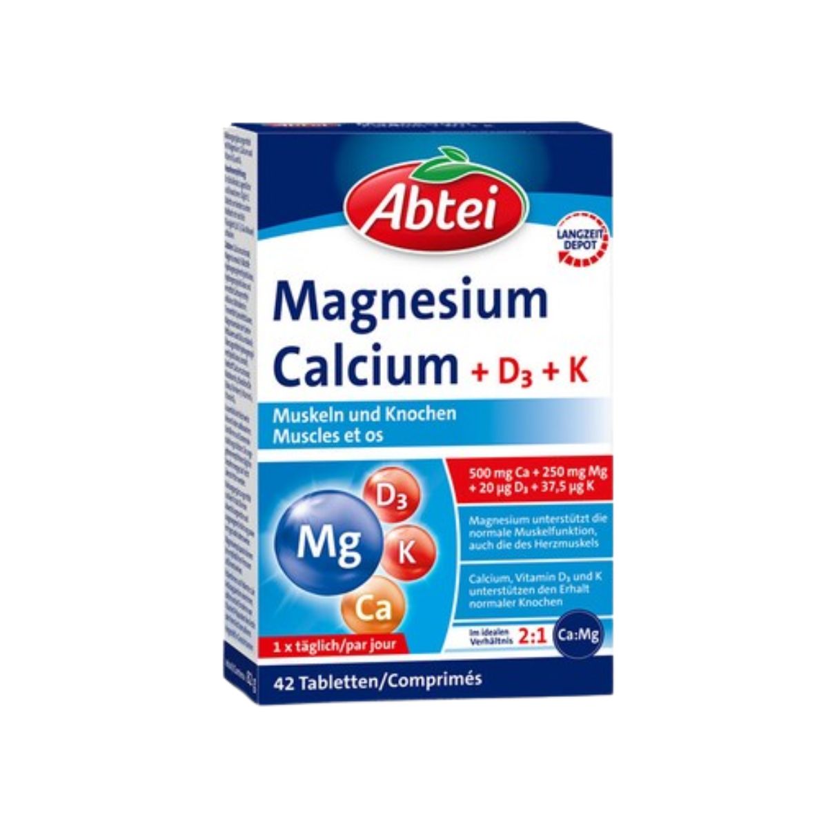 Abtei Magnésium + Calcium + D3 + K2 Comprimés 42 pièces