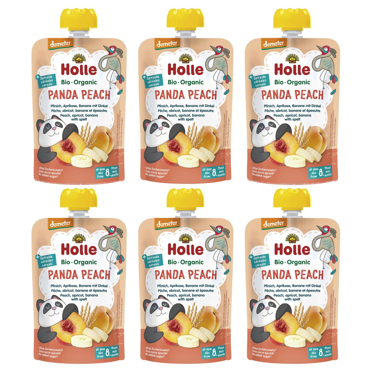 Holle Panda Peach Pouchy Pfirsich Aprikose Banane und Dinkel 6x 100 g Holle Panda Peach Pouchy Pfirsich Aprikose Banane und Dinkel 6x 100 g