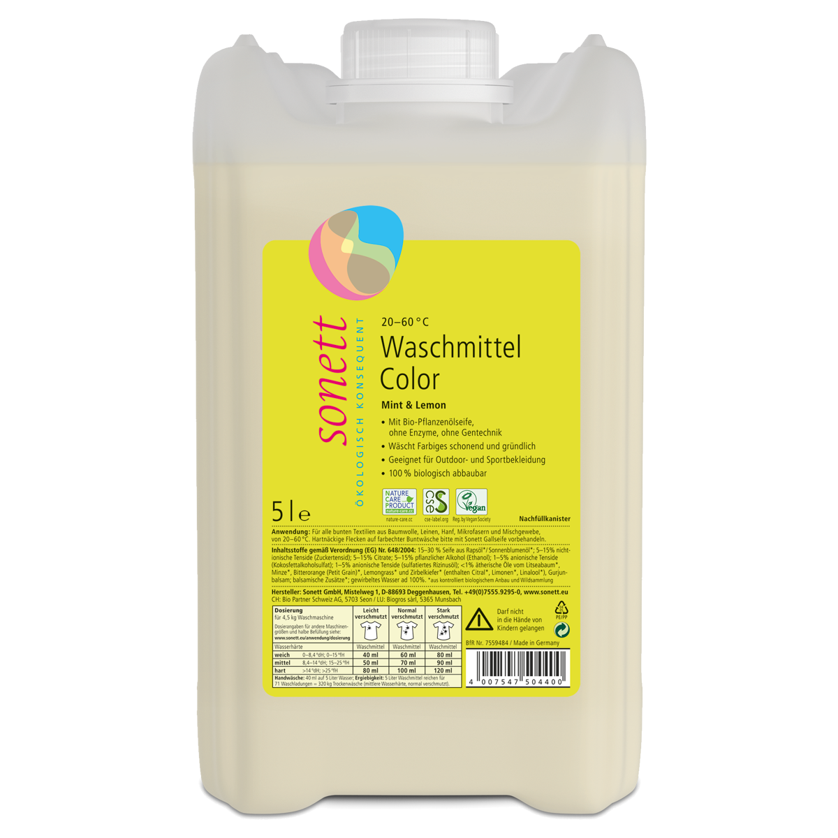 Sonett Waschmittel Color 20°-60°C Mint & Lemon Kanister 5 Liter Sonett Waschmittel Color 20°-60°C Mint & Lemon Kanister 5 Liter
