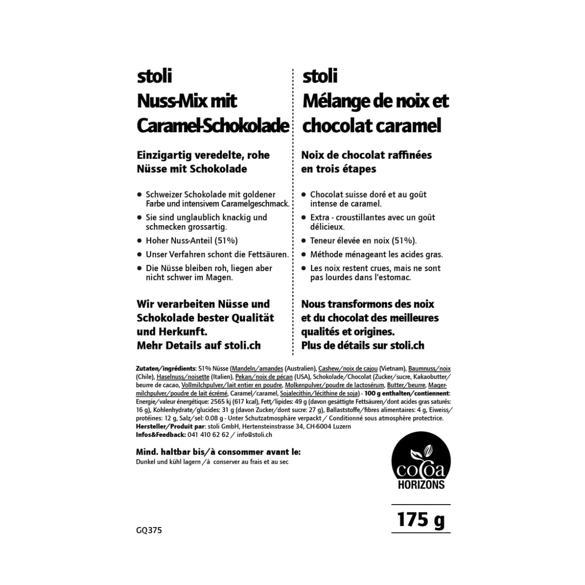 Stoli Nuss-Mix mit Caramel Schokolade 175 g Stoli Nuss-Mix mit Caramel Schokolade 175 g