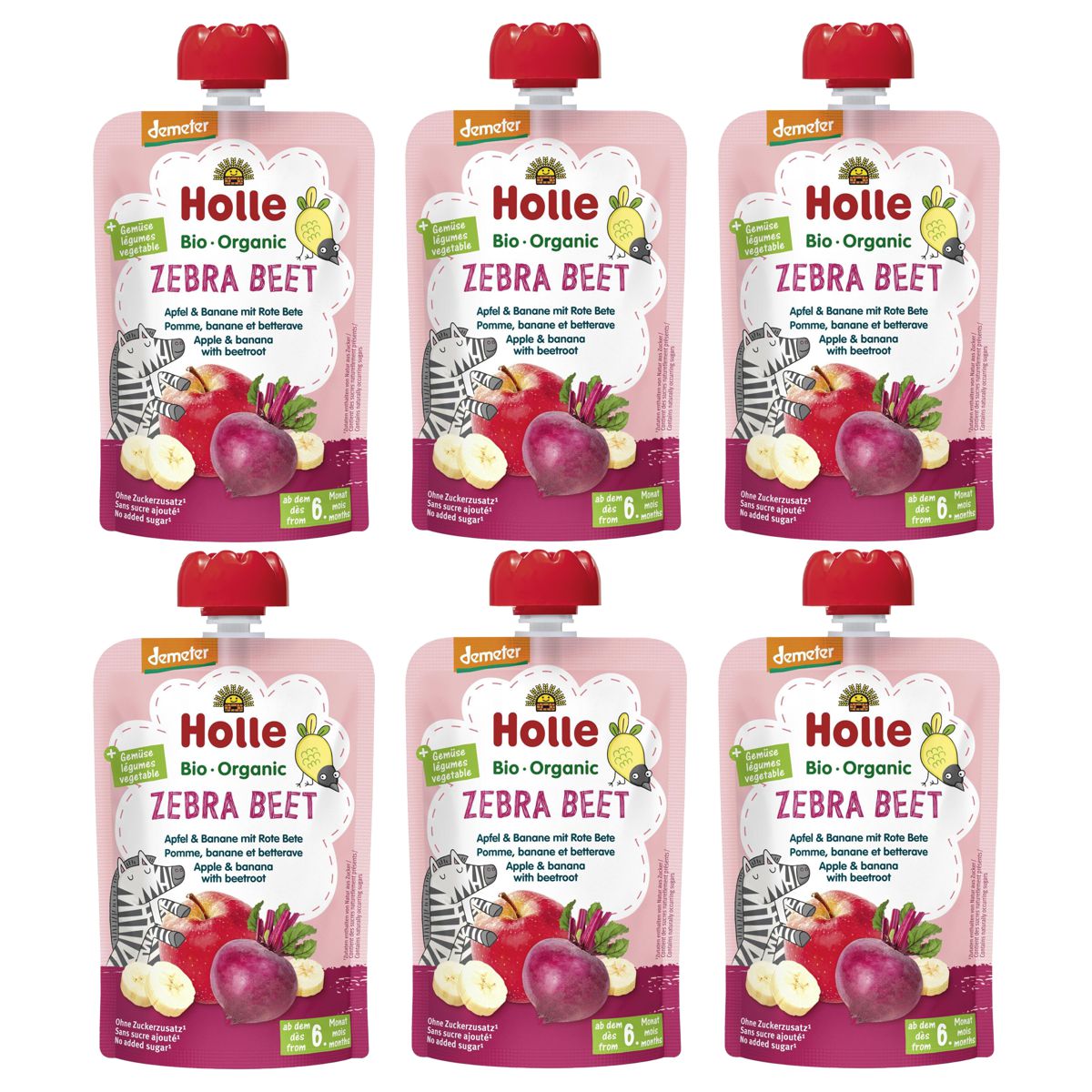Holle Zebra Beet Pouchy Apfel Babane rote Beete 6x 100 g Holle Zebra Beet Pouchy Apfel Babane rote Beete 6x 100 g