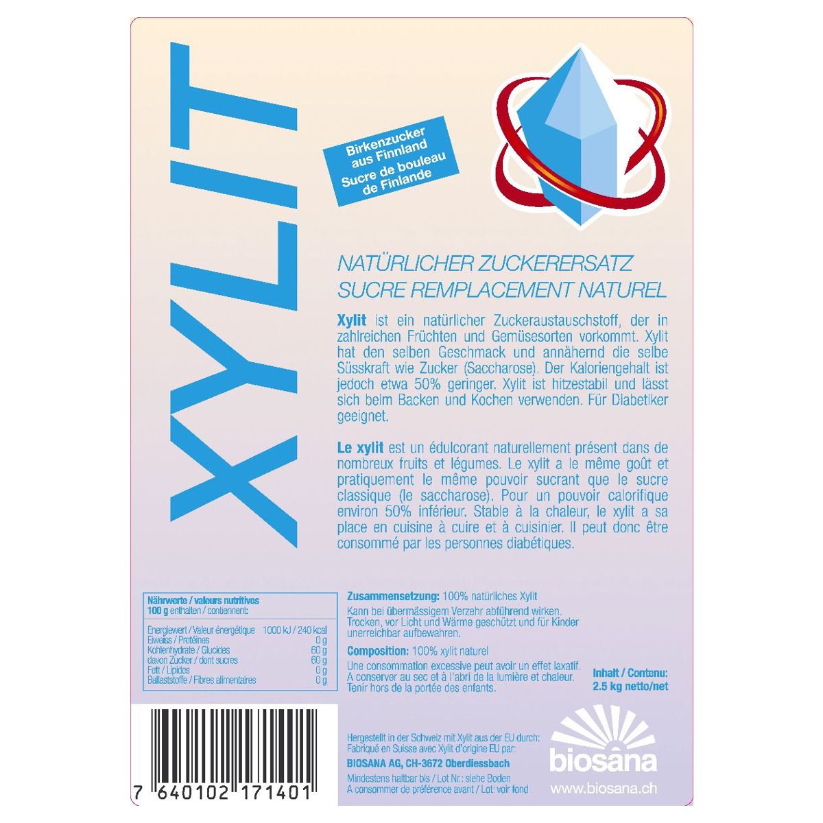 Biosana Xylit Zuckerersatz Refill Beutel 2.5 kg Biosana Xylit Zuckerersatz Refill Beutel 2.5 kg