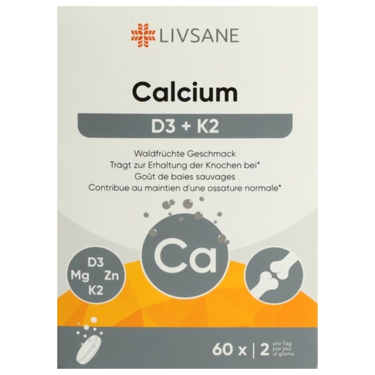 Livsane Calcium + D3 + K2 Brausetabletten 60 Stück Livsane Calcium + D3 + K2 Brausetabletten 60 Stück