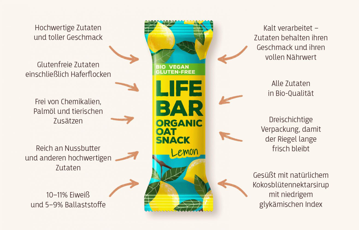 Lifebar Bio-Hafersnack Lemon Beschreibung