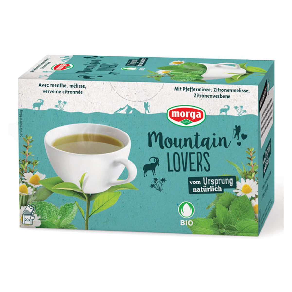 Morga Mountain Lovers Tee mit Hülle Bio Knospe 20 Stück