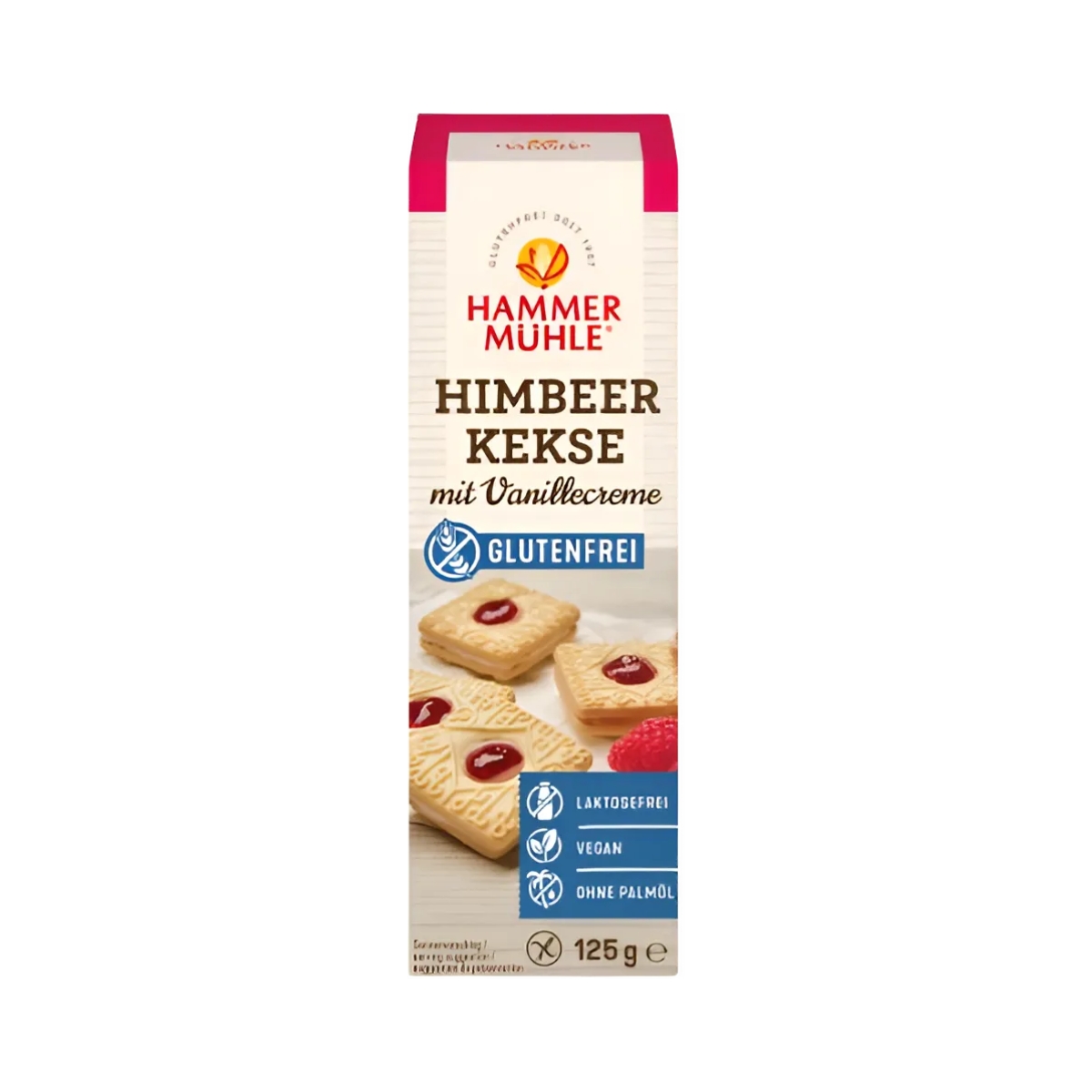 Hammermühle Himbeerkeks Vanillecreme glutenfrei 125 g Hammermühle Himbeerkeks Vanillecreme glutenfrei 125 g