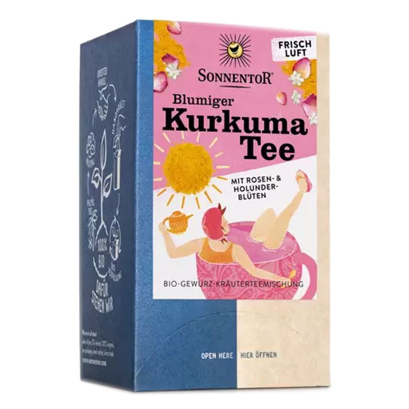 Sonnentor Blumiger Kurkuma Tee mit Rosen- und Holunderblüten 18 Beutel