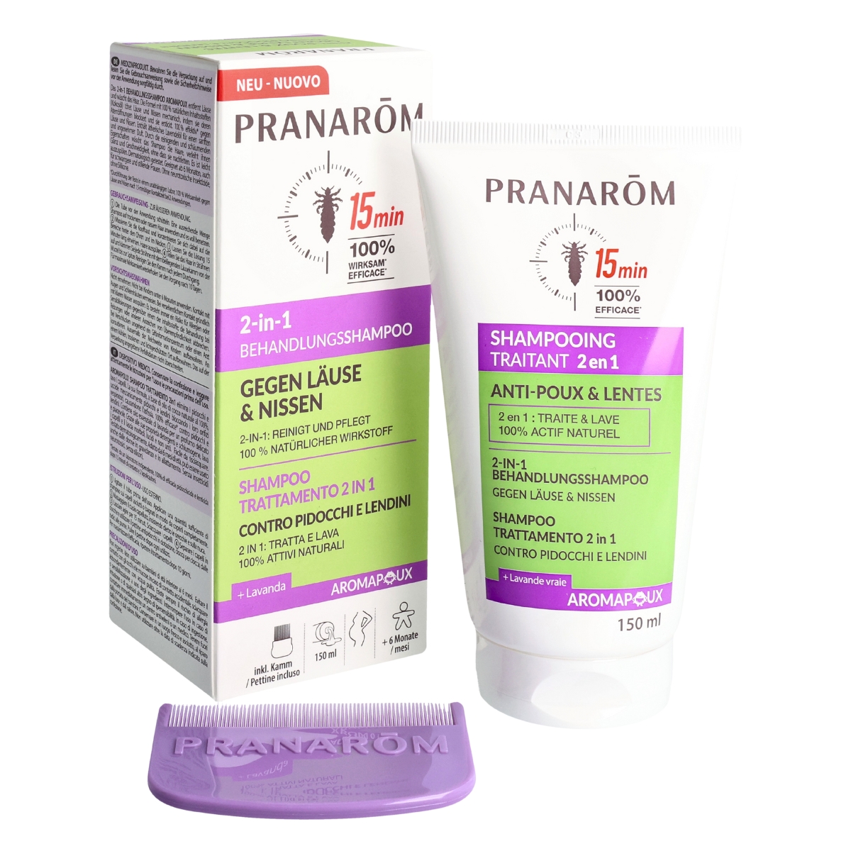 Pranarom Aromapoux 2 in 1 Shampoo gegen Läuse mit Kamm 150 ml