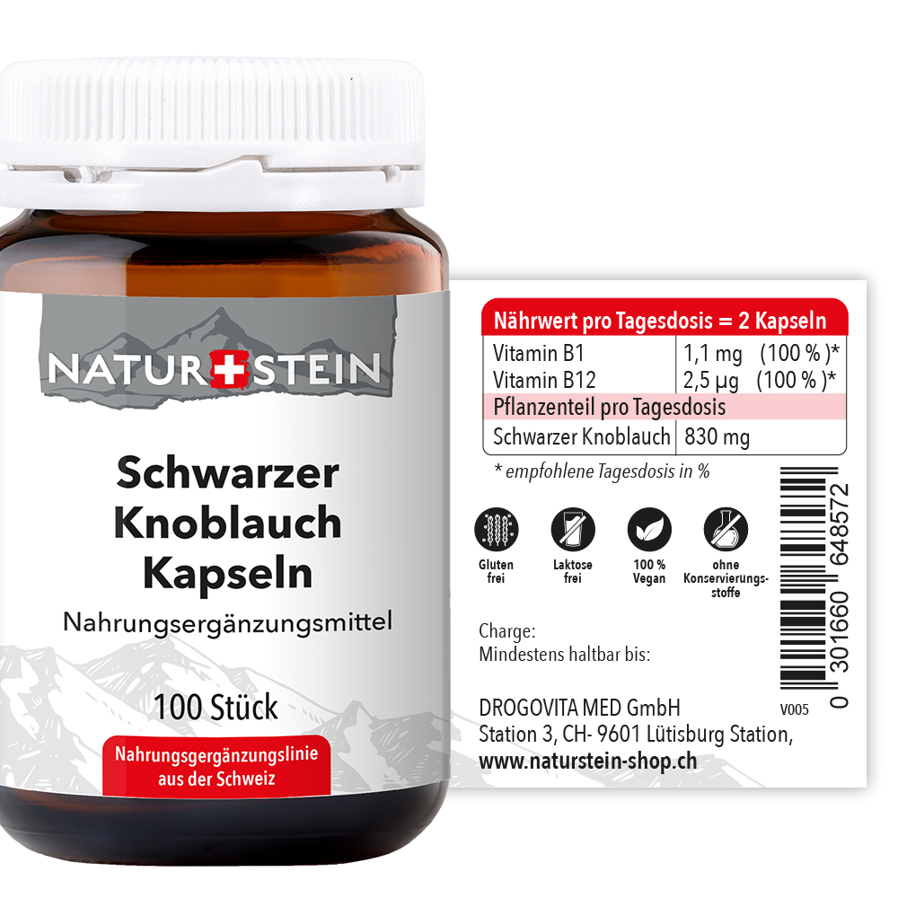 Naturstein Schwarzer Knoblauch Kapseln 100 Stück Naturstein Schwarzer Knoblauch Kapseln 100 Stück
