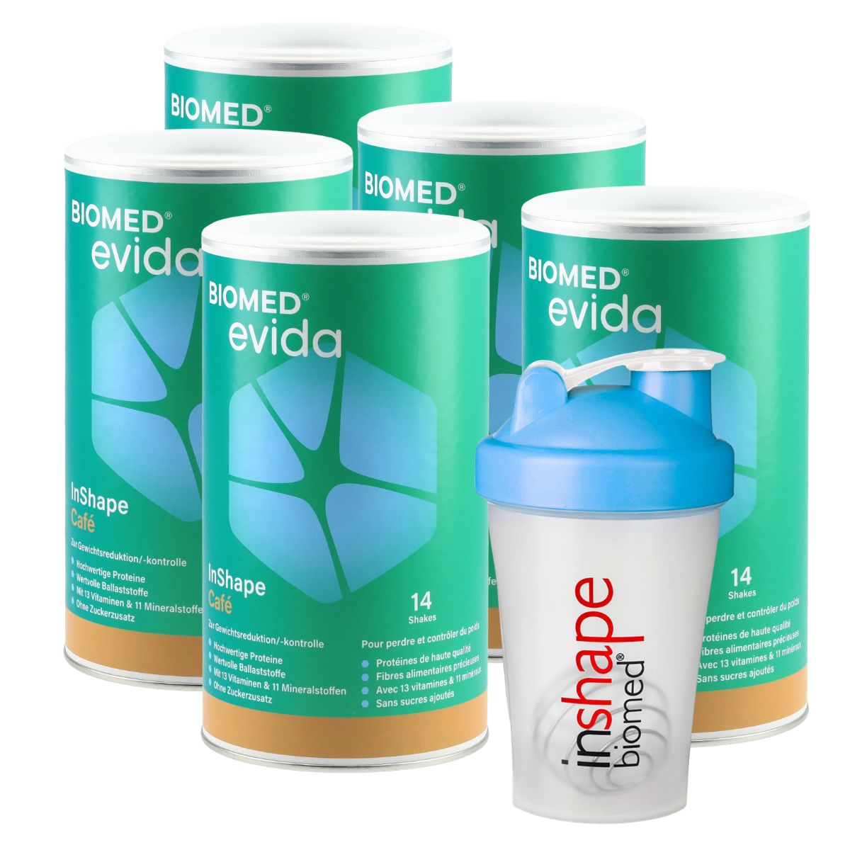 Biomed Evida InShape Pulver Café 5x 420 g mit Shaker
