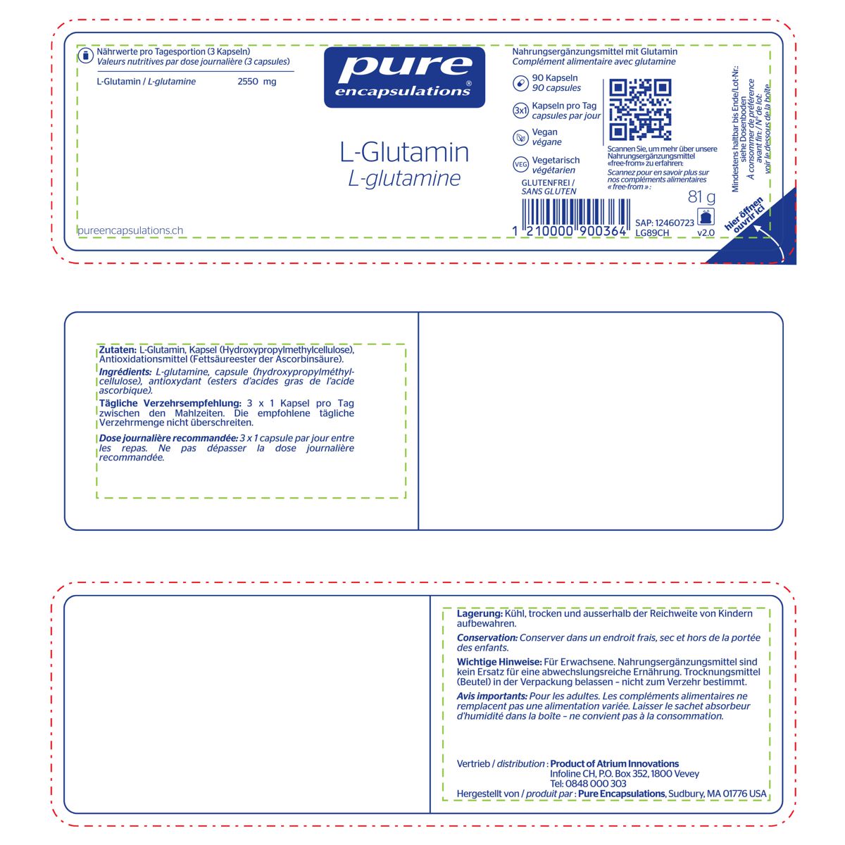 Pure L-Glutamin Kapseln 850 mg Dose 90 Stück Pure L-Glutamin Kapseln 850 mg Dose 90 Stück