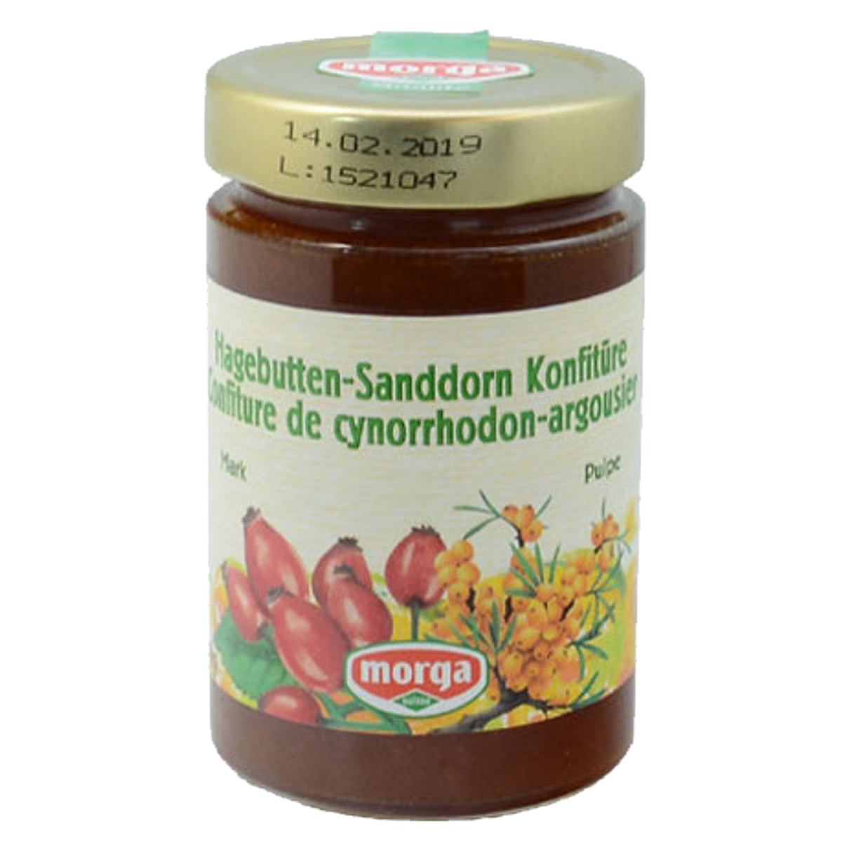 Morga Konfitüre Sanddorn Hagebuttenmark 350 g Morga Konfitüre Sanddorn Hagebuttenmark 350 g