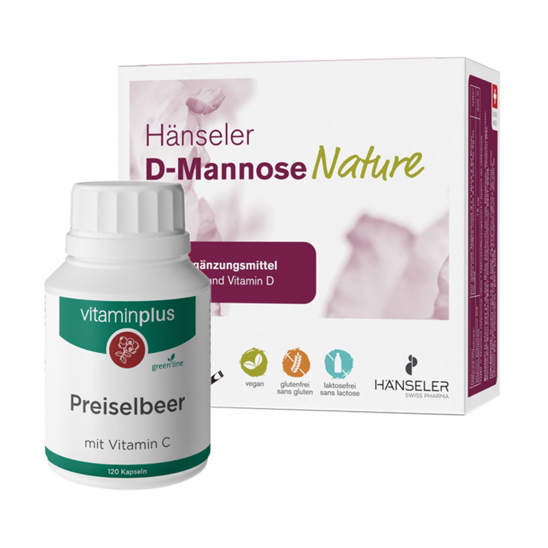 Hänseler D-Mannose Nature 30 Sticks + Preiselbeer Kapseln 120 Stück Hänseler D-Mannose Nature 30 Sticks + Preiselbeer Kapseln 120 Stück